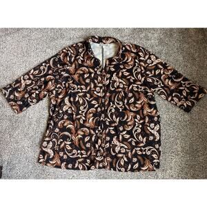 Catherines Plus Size The Timeless Blouse Black Brown Paisley Size 2X Button-up